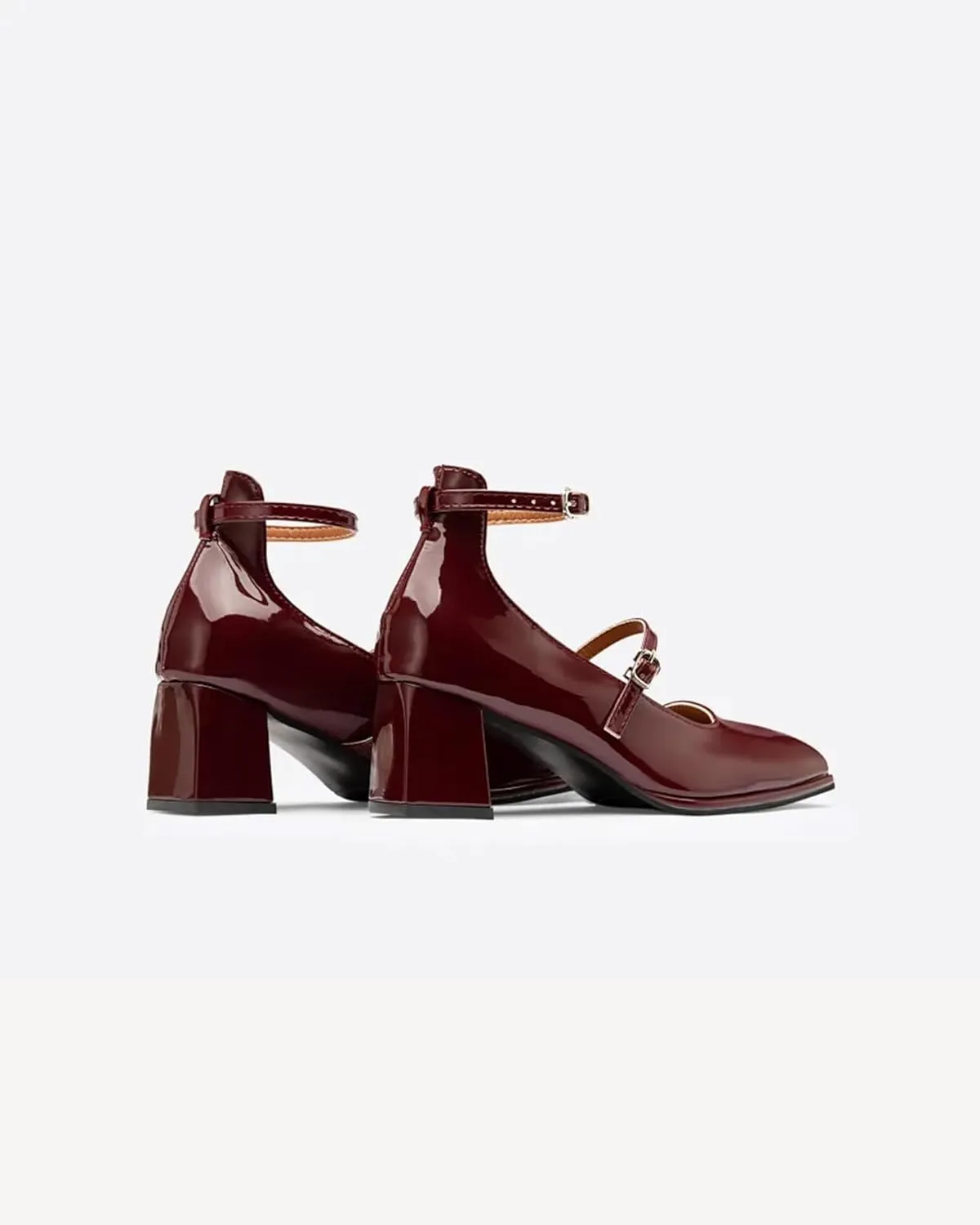 Vintage Patent Mary Jane Pumps, Women's Chunky Heel