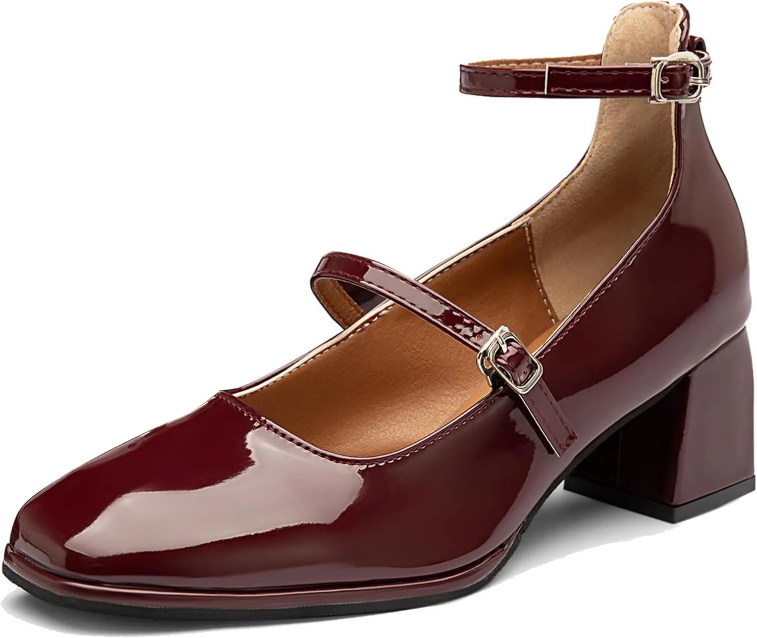 Vintage Patent Mary Jane Pumps, Women's Chunky Heel
