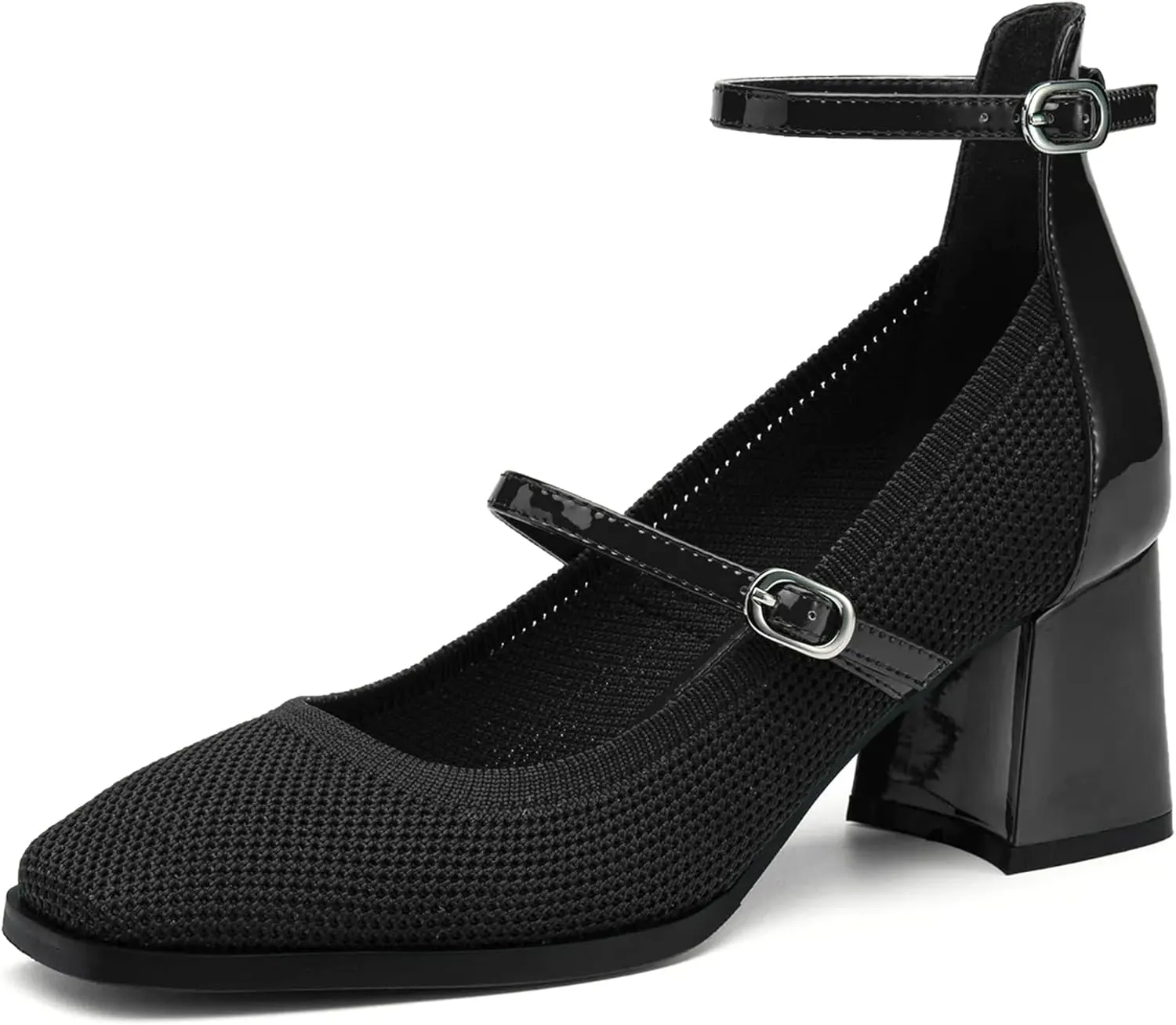 Vintage Patent Mary Jane Pumps, Women's Chunky Heel