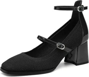 Vintage Patent Mary Jane Pumps, Women's Chunky Heel