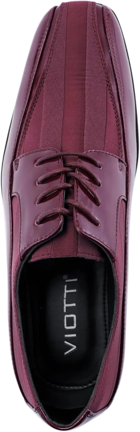 Viotti 179, Casual Dress Oxford Shoes for Men, Satin Striped Lace-Ups, Men's Business Casual Leather & Satin Shoe, for All Formal Occasions