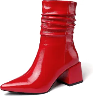 vivianly Pointed Toe Ankle Boot Mid-Calf Boots Chunky Block Heel Booties for Women