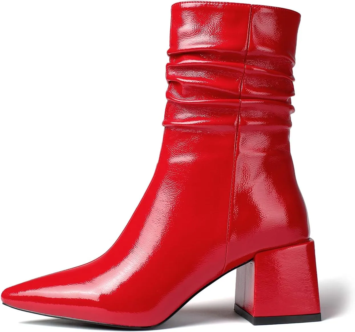 vivianly Pointed Toe Ankle Boot Mid-Calf Boots Chunky Block Heel Booties for Women