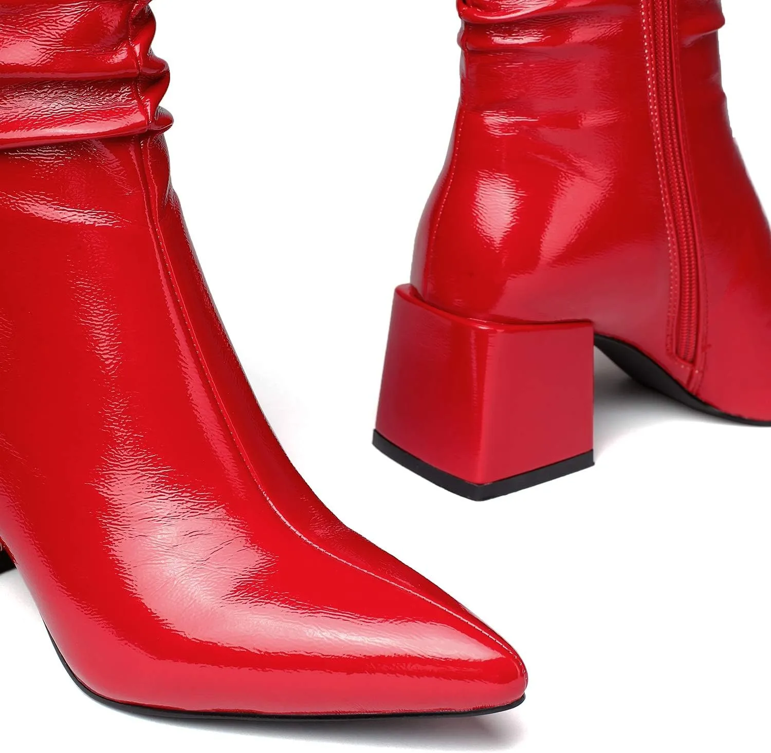 vivianly Pointed Toe Ankle Boot Mid-Calf Boots Chunky Block Heel Booties for Women