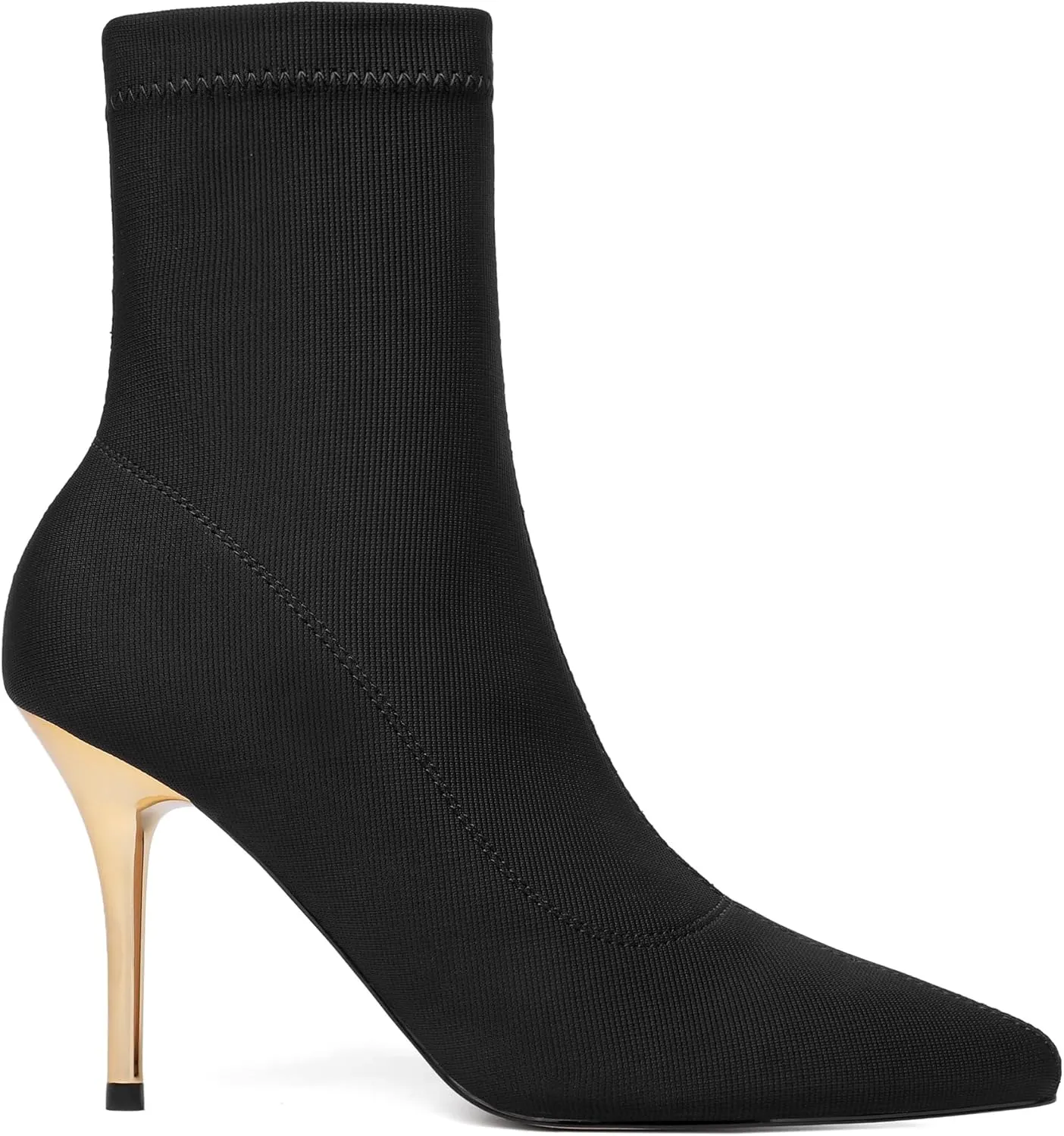 vivianly Stretch Pointed Toe Sock Booties Mid-Calf Ankle Boot Stiletto Heel Boots for Women