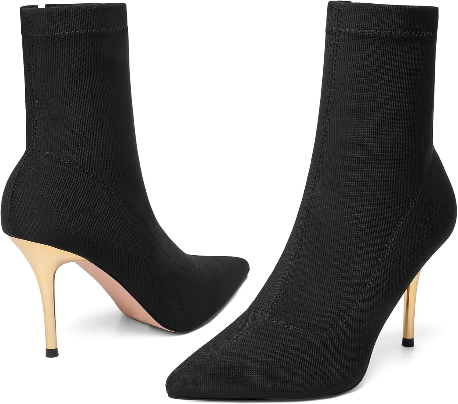 vivianly Stretch Pointed Toe Sock Booties Mid-Calf Ankle Boot Stiletto Heel Boots for Women