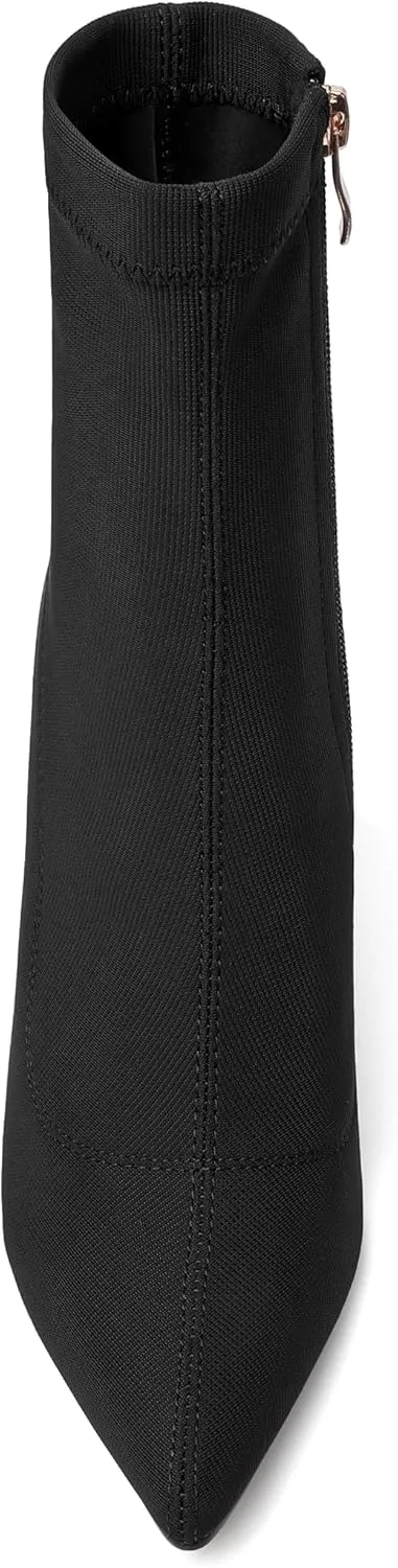 vivianly Stretch Pointed Toe Sock Booties Mid-Calf Ankle Boot Stiletto Heel Boots for Women