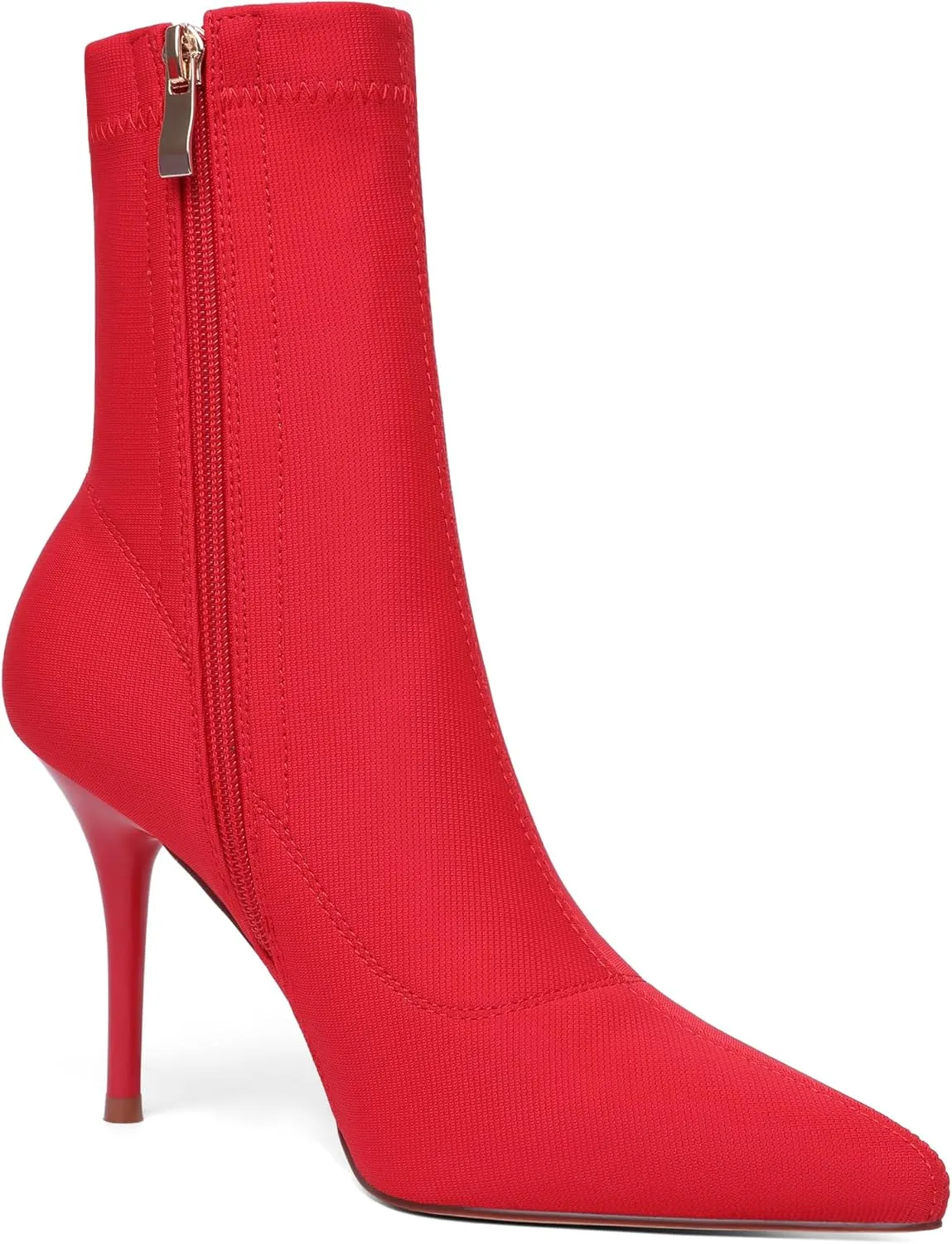 vivianly Stretch Pointed Toe Sock Booties Mid-Calf Ankle Boot Stiletto Heel Boots for Women