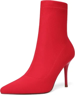 vivianly Stretch Pointed Toe Sock Booties Mid-Calf Ankle Boot Stiletto Heel Boots for Women