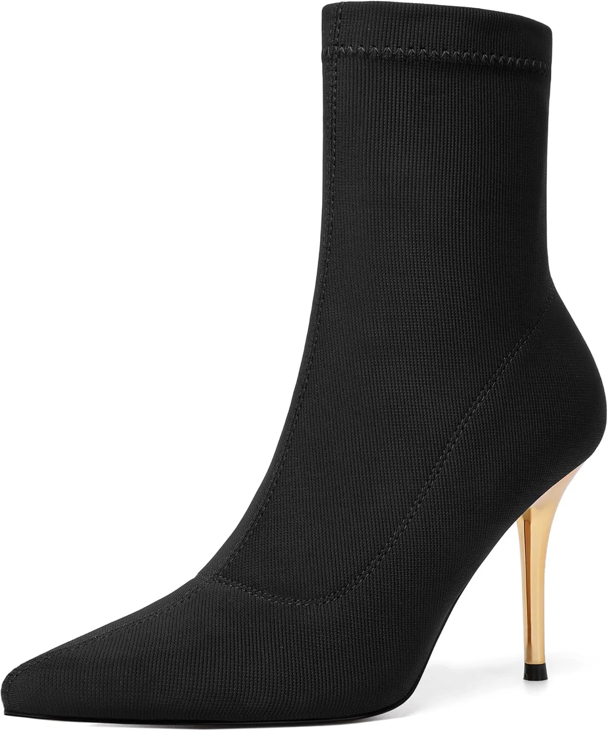vivianly Stretch Pointed Toe Sock Booties Mid-Calf Ankle Boot Stiletto Heel Boots for Women