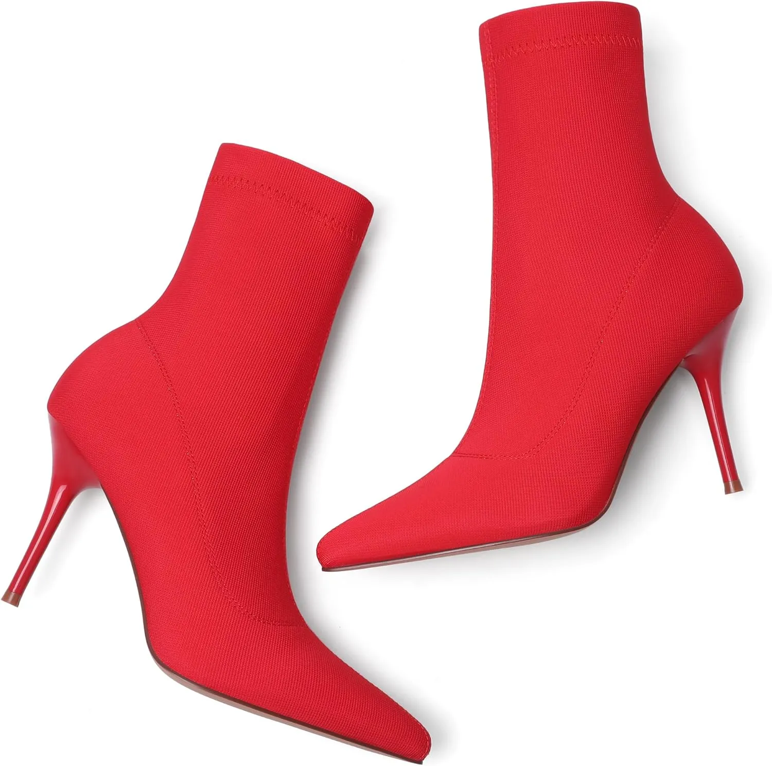 vivianly Stretch Pointed Toe Sock Booties Mid-Calf Ankle Boot Stiletto Heel Boots for Women