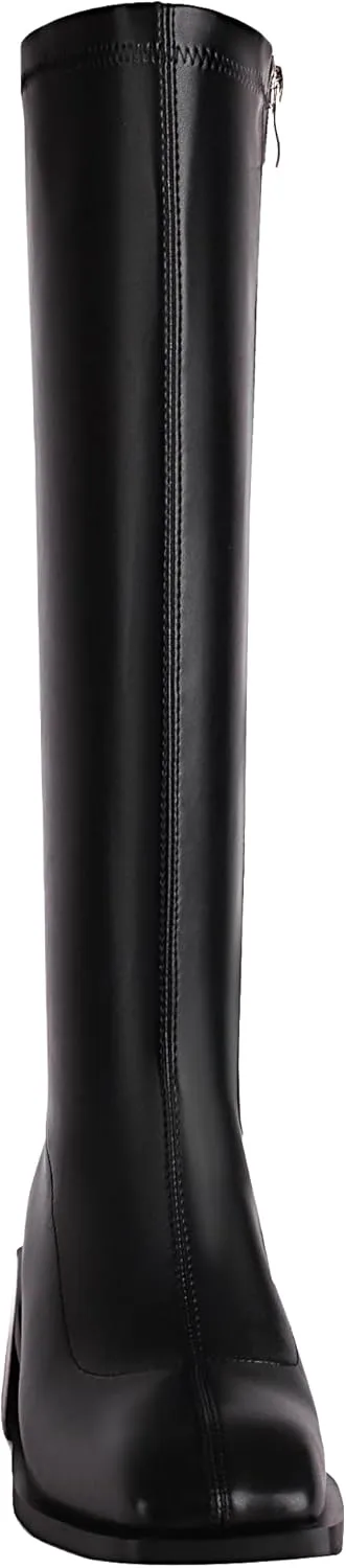 vivianly Women's Fashion Knee High Boots Chunky Block Heel Square Toe Zipper Long Boot
