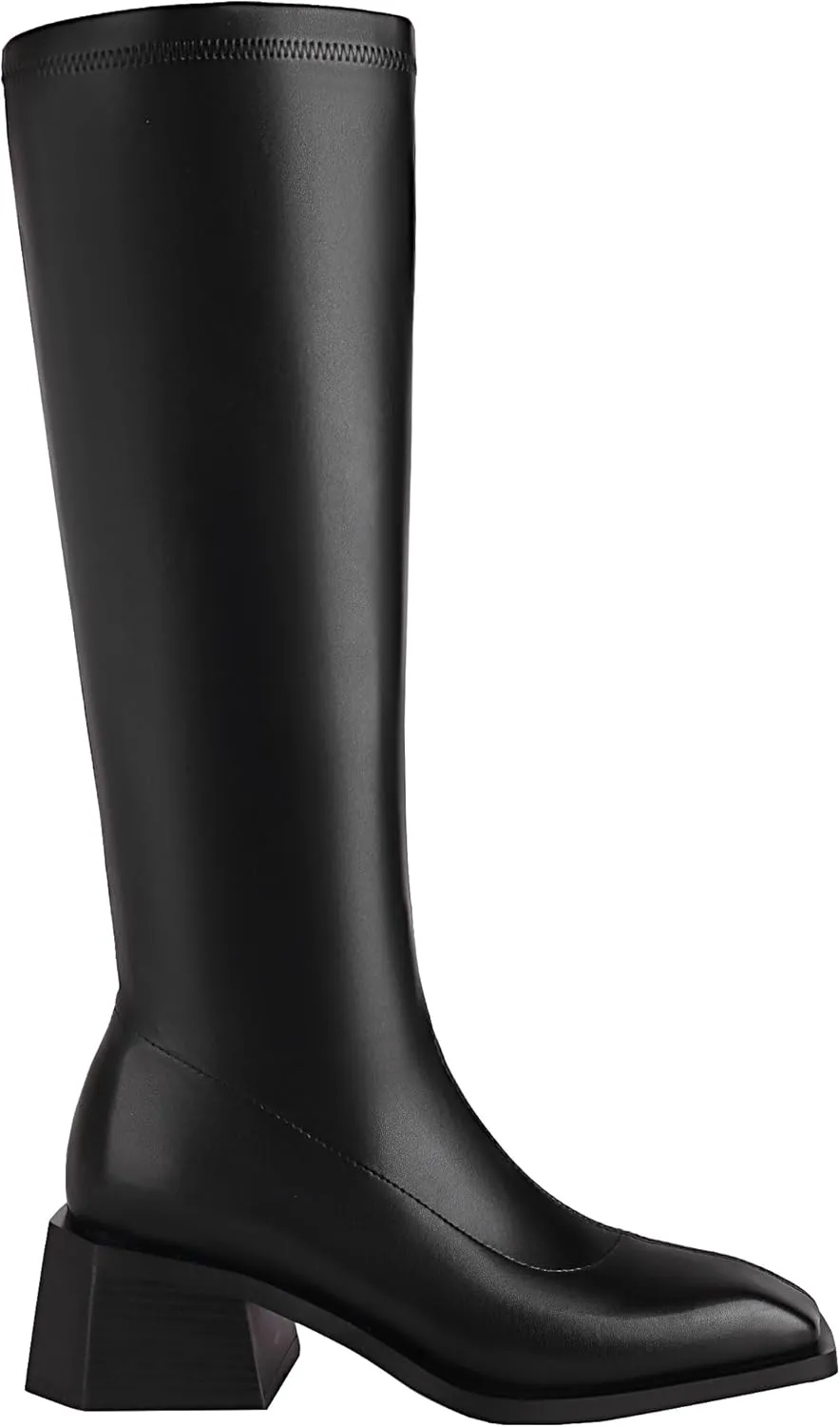 vivianly Women's Fashion Knee High Boots Chunky Block Heel Square Toe Zipper Long Boot