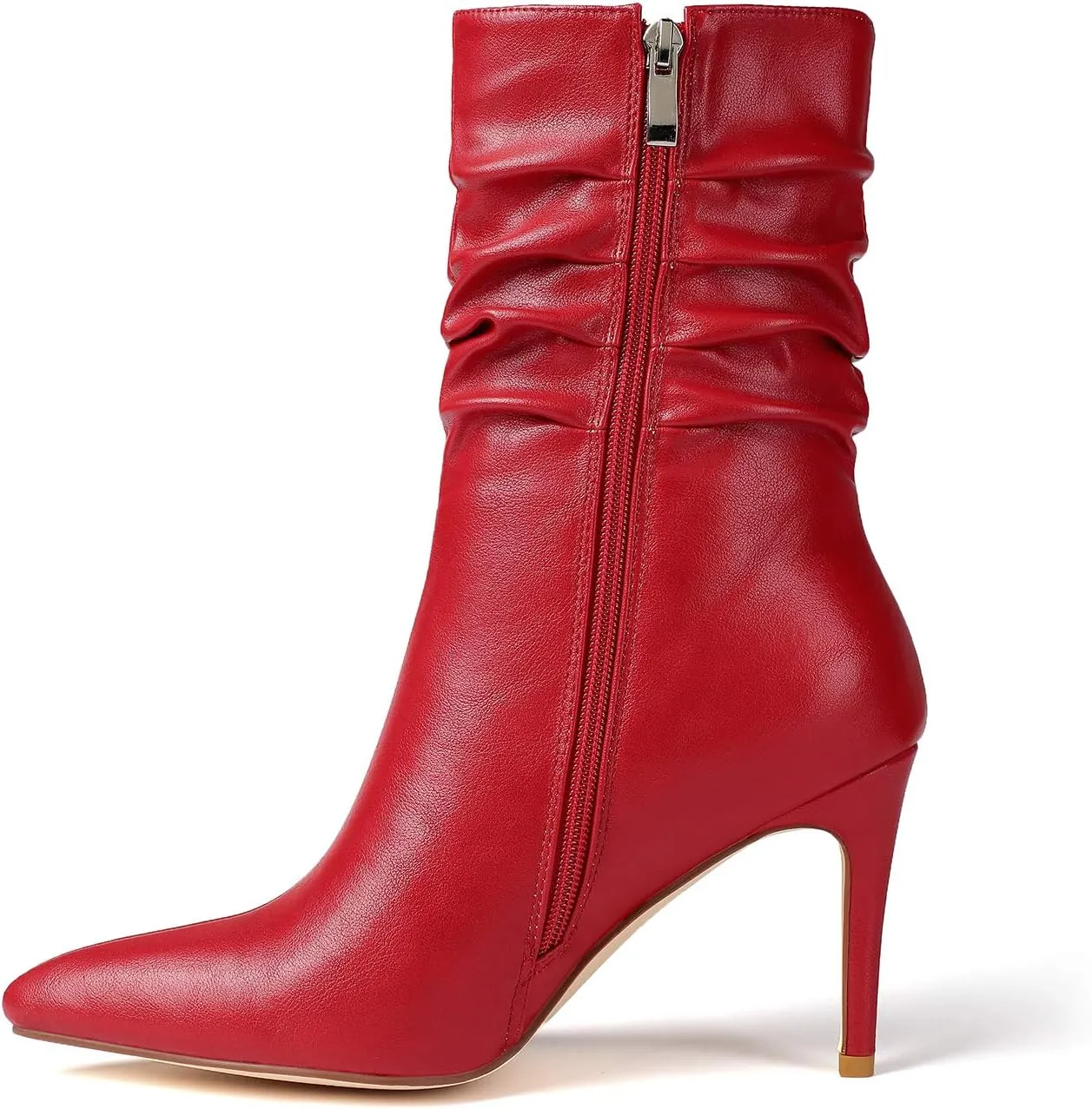 vivianly Womens Pointed Toe Heel Boots Stiletto Heels Mid-Calf Boots Zipper Booties