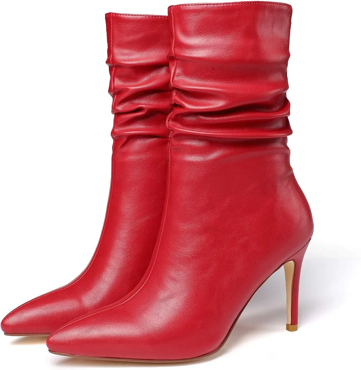 vivianly Womens Pointed Toe Heel Boots Stiletto Heels Mid-Calf Boots Zipper Booties