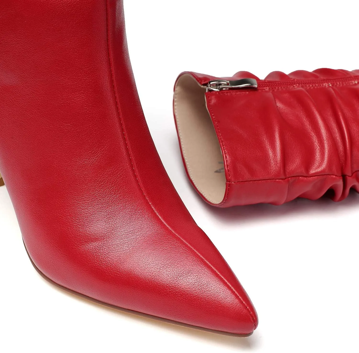 vivianly Womens Pointed Toe Heel Boots Stiletto Heels Mid-Calf Boots Zipper Booties