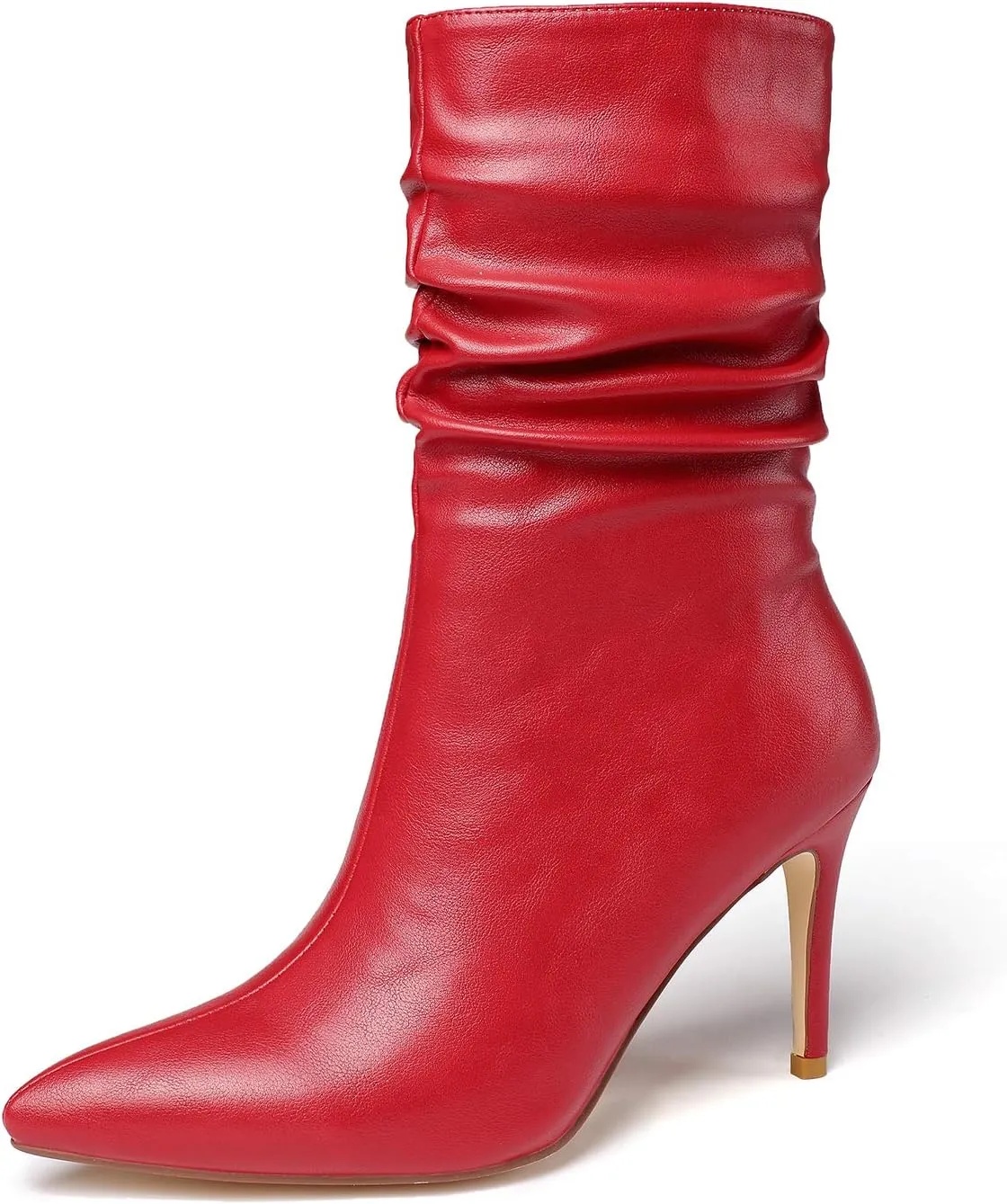 vivianly Womens Pointed Toe Heel Boots Stiletto Heels Mid-Calf Boots Zipper Booties