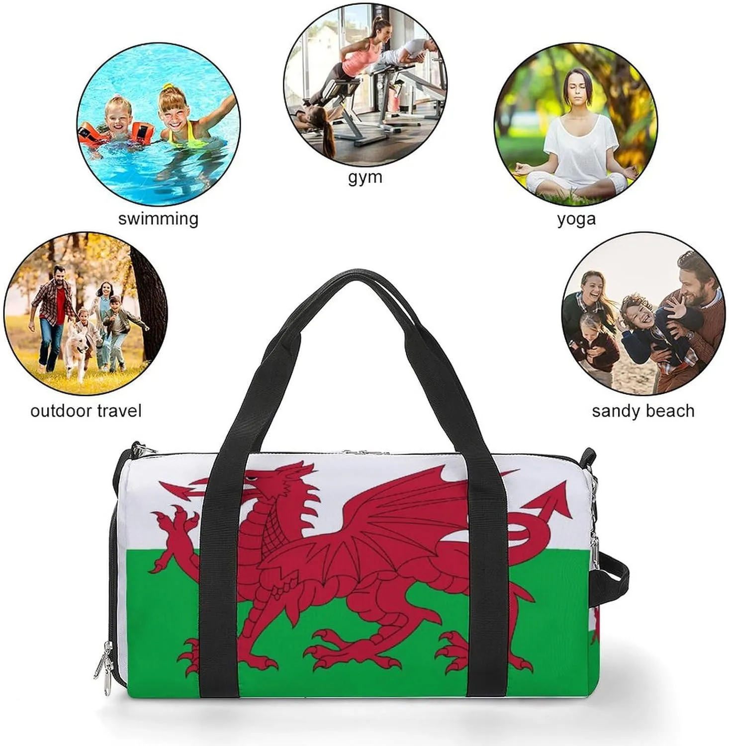 Wales Flag Duffel Bag for Boys Girls with Shoe Compartment for Travel Gym