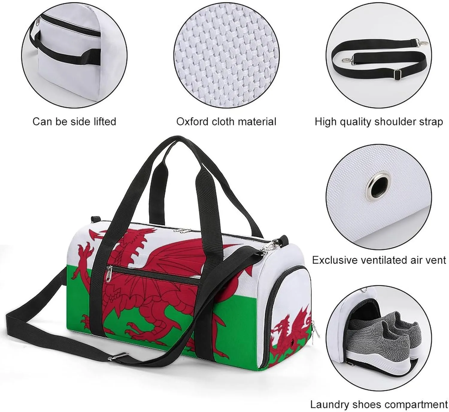 Wales Flag Duffel Bag for Boys Girls with Shoe Compartment for Travel Gym