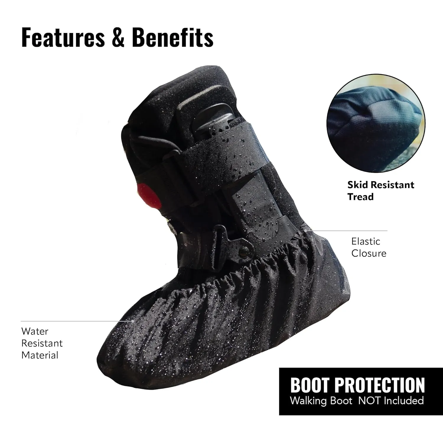 Walking Boot Cover, Weather Resistant Protector, Washable & Durable Waterproof Foot Cover for Orthopedic Walker Boots, Waterproof Shoe Covers for Rain and More, Boot Covers, Large, Black