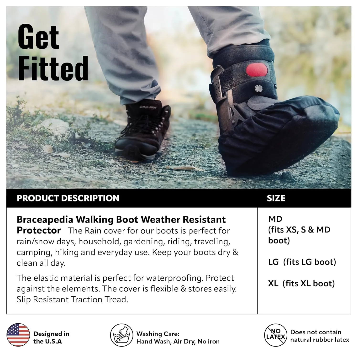 Walking Boot Cover, Weather Resistant Protector, Washable & Durable Waterproof Foot Cover for Orthopedic Walker Boots, Waterproof Shoe Covers for Rain and More, Boot Covers, Large, Black