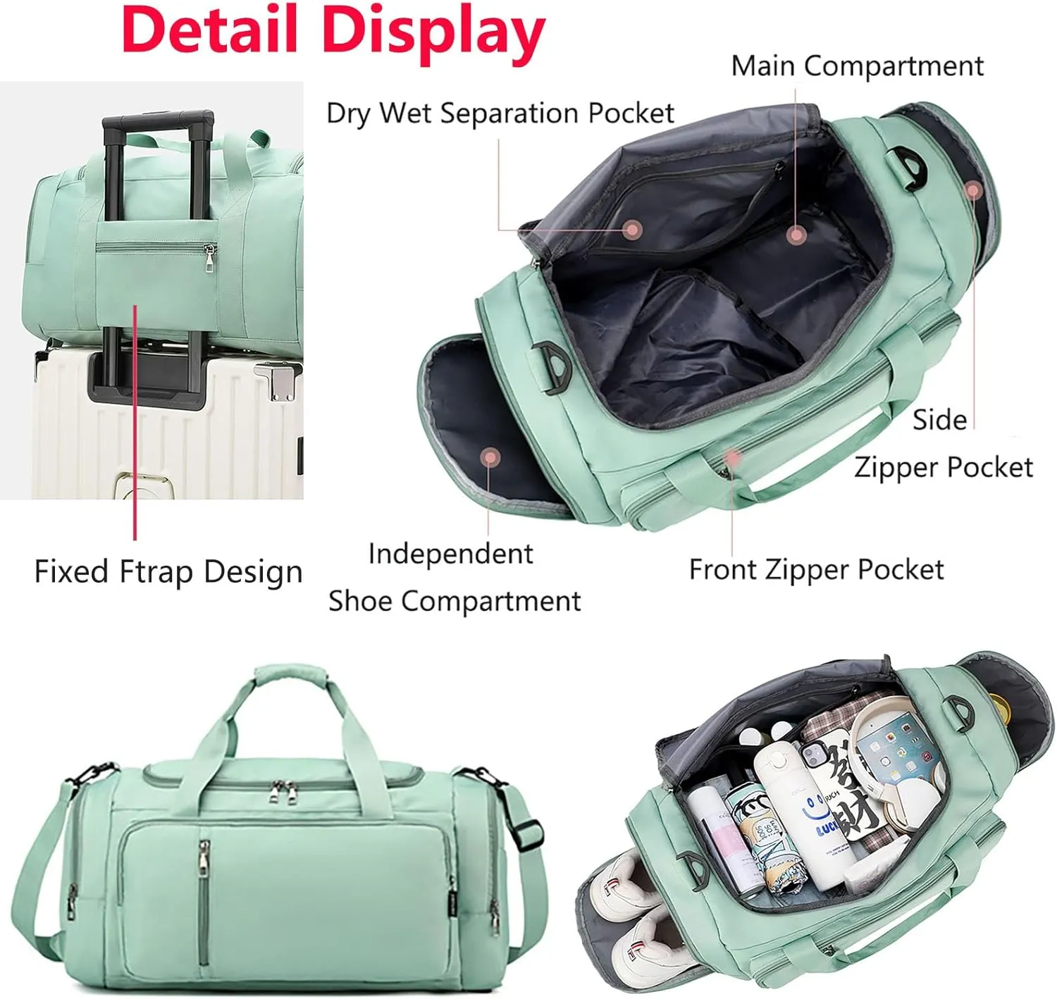 Waterproof Duffel Backpack with Shoe Compartment Dry Wet Separation 20"L Travel Gym Bag for Women Men (Green)