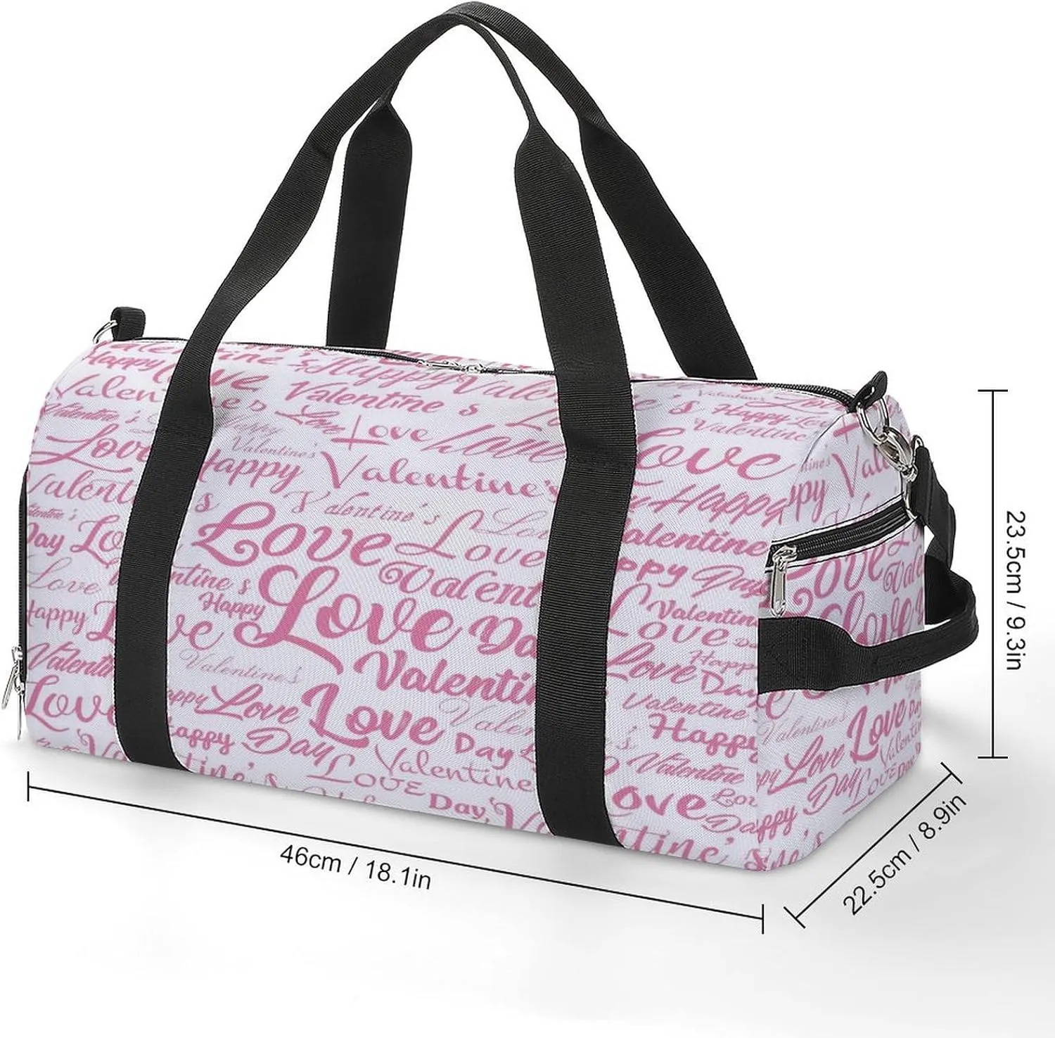 Waterproof Pink Love Valentine's Day Travel Duffel Bag with Shoe Compartment Gym Weekender