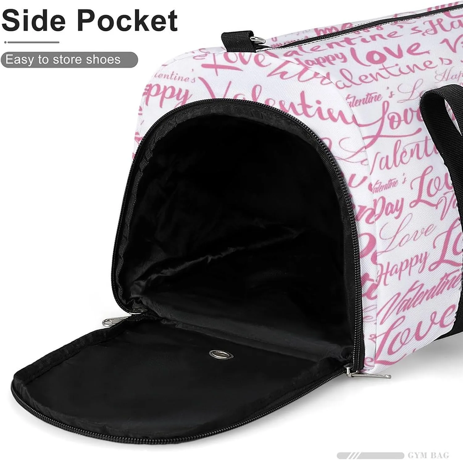 Waterproof Pink Love Valentine's Day Travel Duffel Bag with Shoe Compartment Gym Weekender
