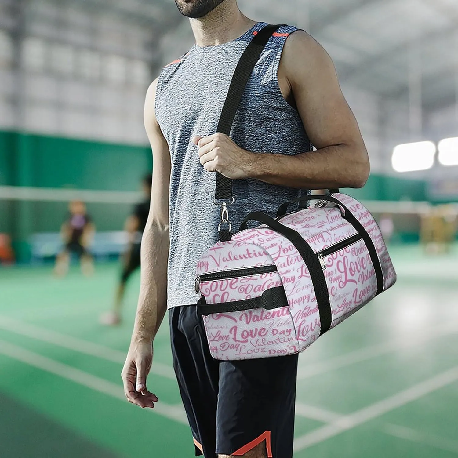 Waterproof Pink Love Valentine's Day Travel Duffel Bag with Shoe Compartment Gym Weekender