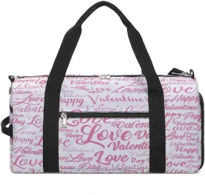 Waterproof Pink Love Valentine's Day Travel Duffel Bag with Shoe Compartment Gym Weekender