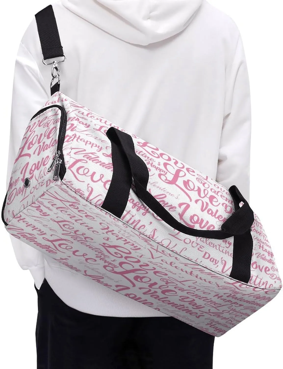 Waterproof Pink Love Valentine's Day Travel Duffel Bag with Shoe Compartment Gym Weekender
