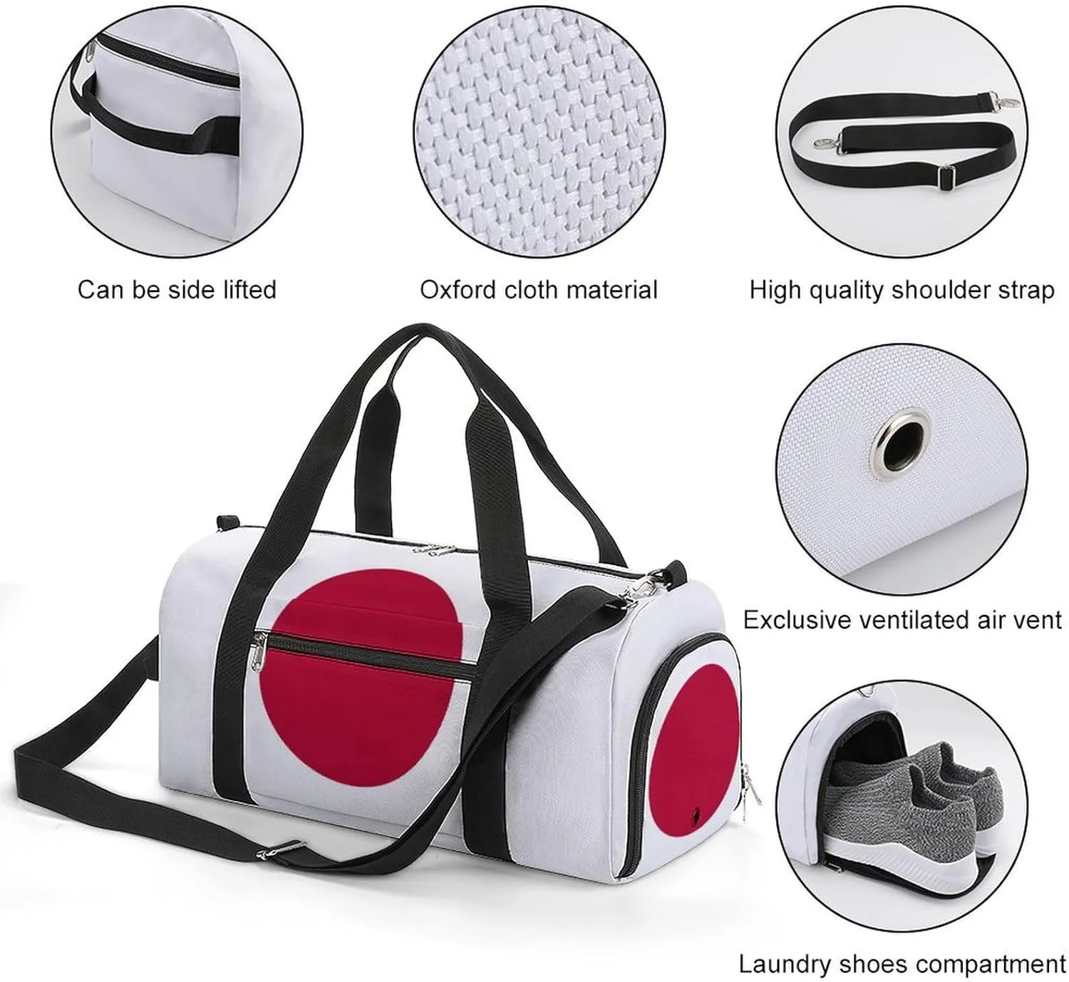 Waterproof Travel Duffel Bag Japan Flag for Men Women Shoe Compartment