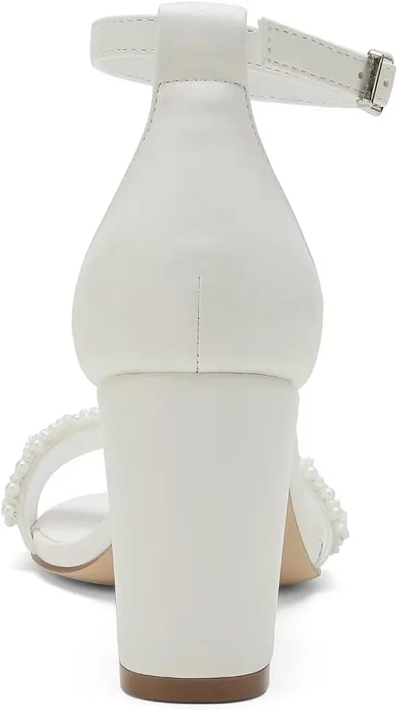 Wedding Shoes for Bride Block Heel Wedding Sandals Open Toe Chunky Heel Bridal Shoes