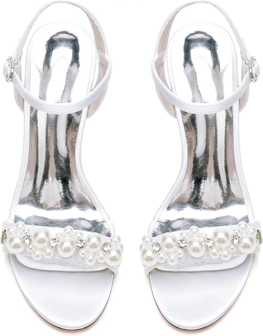 Wedding Shoes Pearls Bridal Stiletto Heels Sandals Women's Heeled Sandal Peep Toe Women's Satin Sandals Party Evening Stiletto 9.5Cm