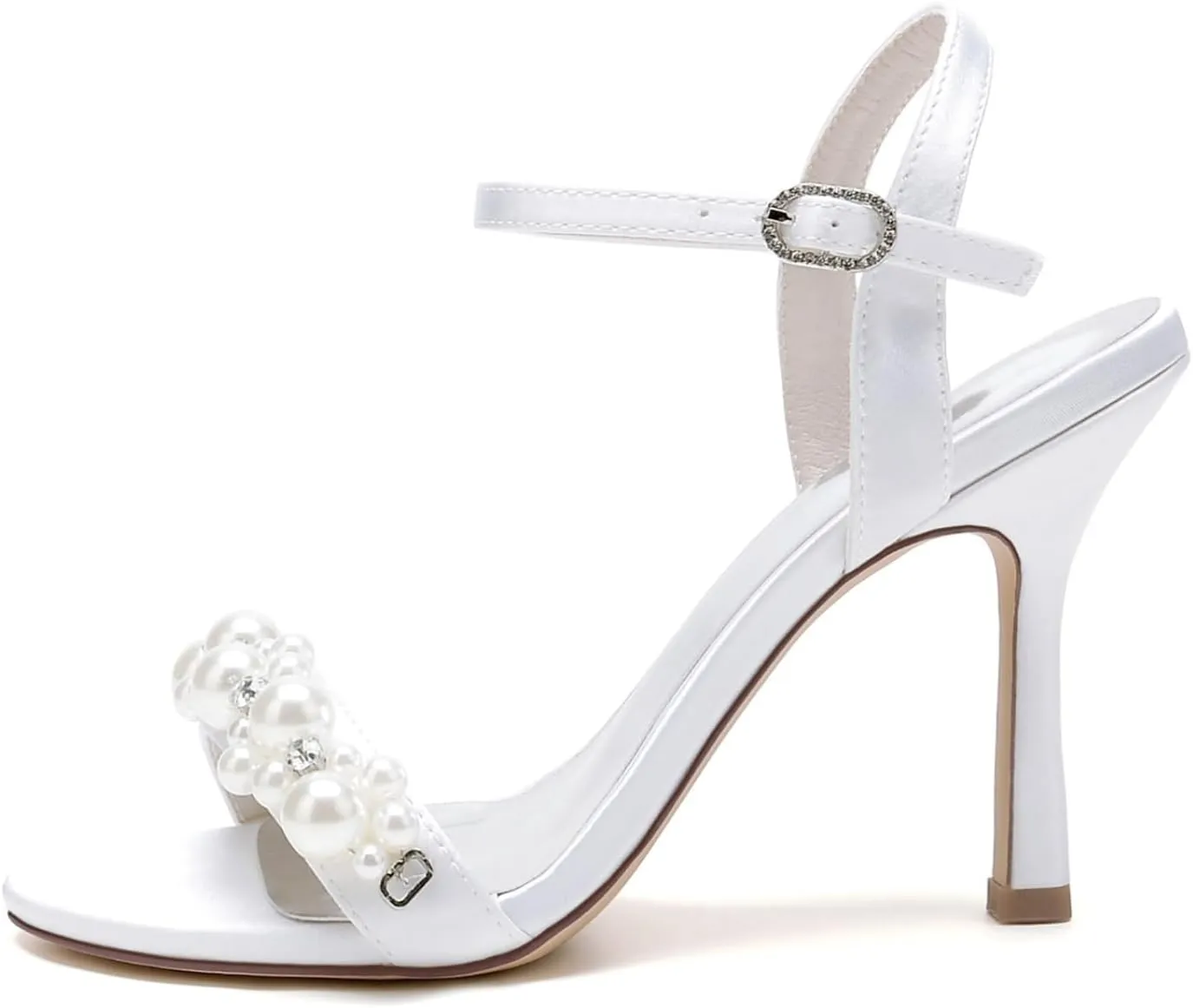 Wedding Shoes Pearls Bridal Stiletto Heels Sandals Women's Heeled Sandal Peep Toe Women's Satin Sandals Party Evening Stiletto 9.5Cm