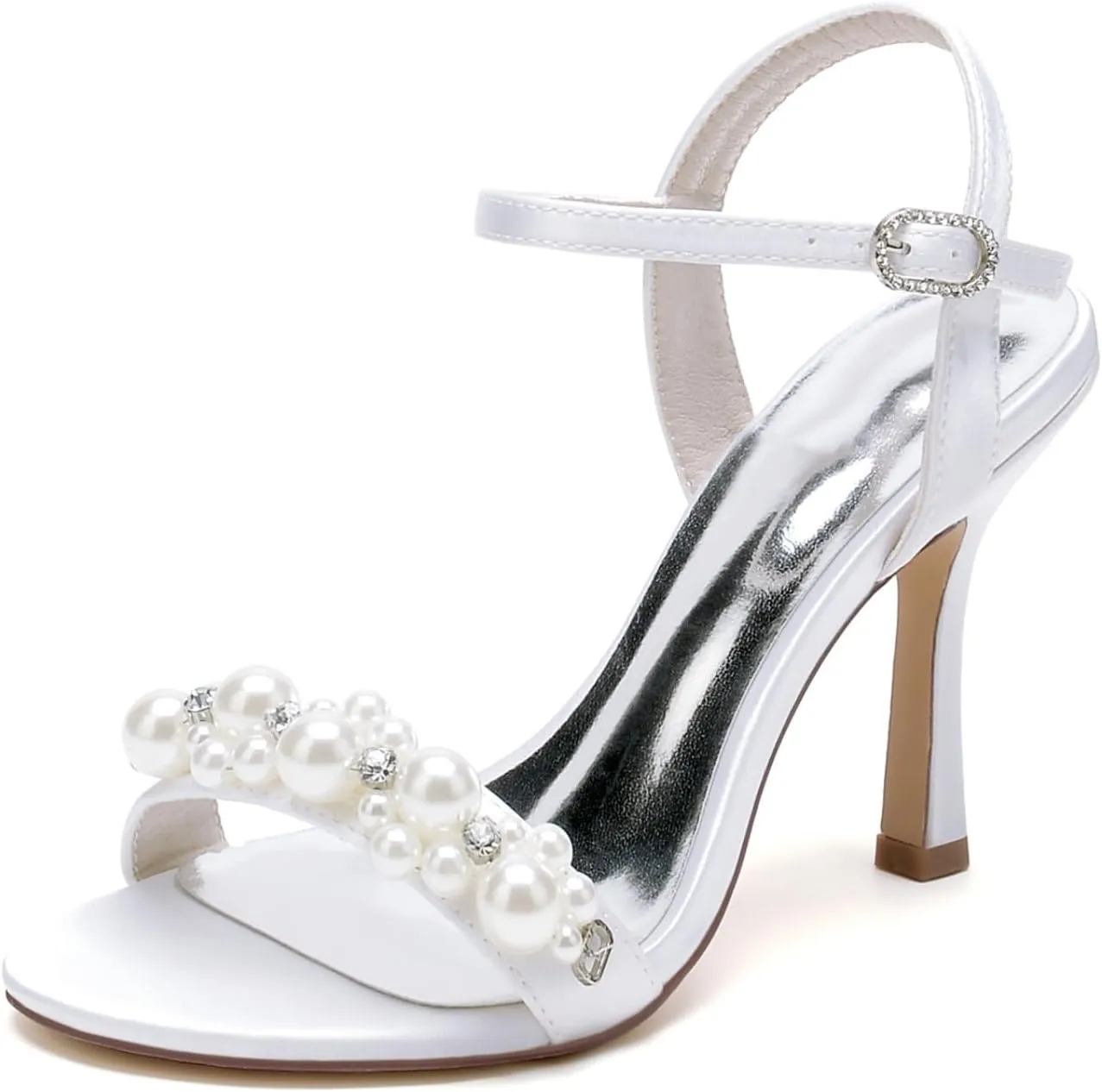 Wedding Shoes Pearls Bridal Stiletto Heels Sandals Women's Heeled Sandal Peep Toe Women's Satin Sandals Party Evening Stiletto 9.5Cm