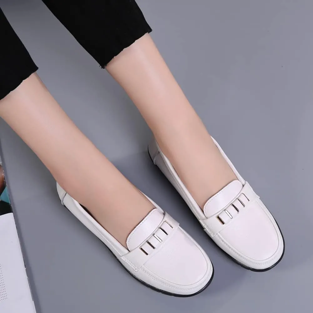 WERWAES Classic Leather Loafers for Womens Casual Lightweight Non-slip Moccasins Flats Office Driving Walking Slip on Ladies Loafers Shoes