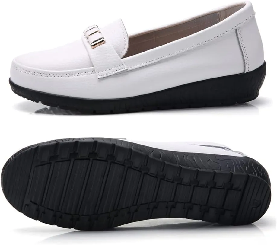 WERWAES Classic Leather Loafers for Womens Casual Lightweight Non-slip Moccasins Flats Office Driving Walking Slip on Ladies Loafers Shoes