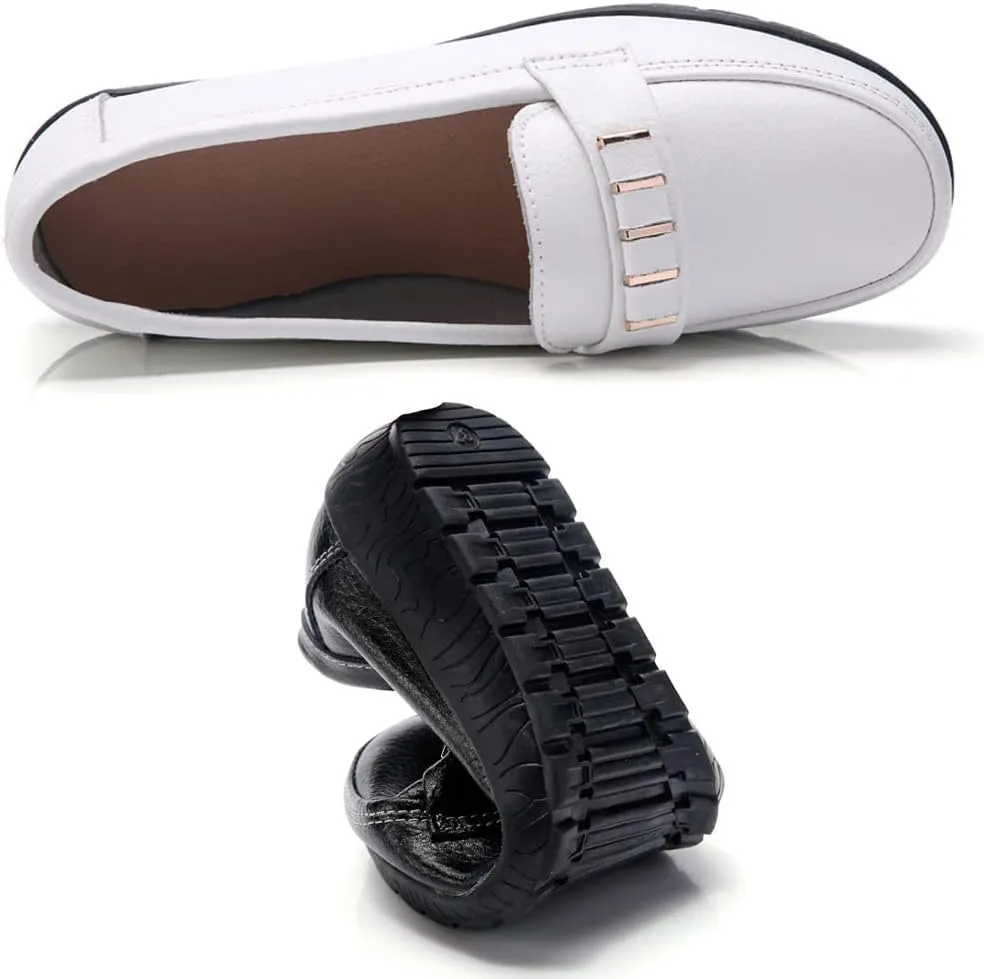 WERWAES Classic Leather Loafers for Womens Casual Lightweight Non-slip Moccasins Flats Office Driving Walking Slip on Ladies Loafers Shoes