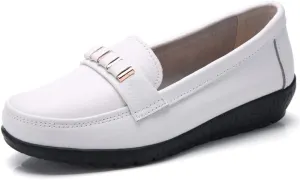 WERWAES Classic Leather Loafers for Womens Casual Lightweight Non-slip Moccasins Flats Office Driving Walking Slip on Ladies Loafers Shoes
