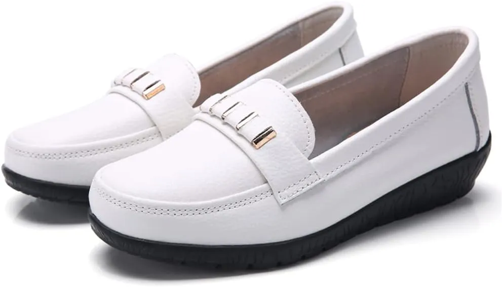 WERWAES Classic Leather Loafers for Womens Casual Lightweight Non-slip Moccasins Flats Office Driving Walking Slip on Ladies Loafers Shoes