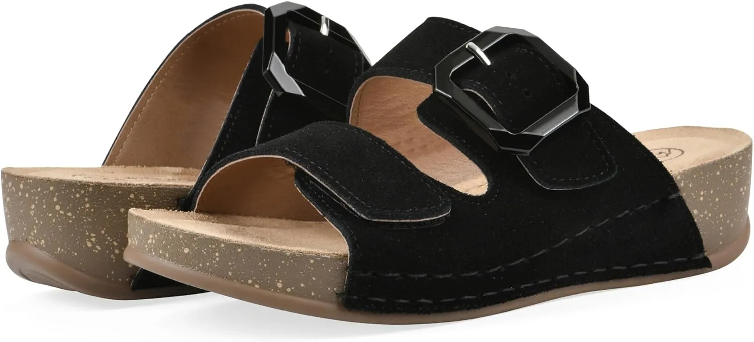 WHITE MOUNTAIN Women's Fearful Double-Strap Mini-Wedge Sandal