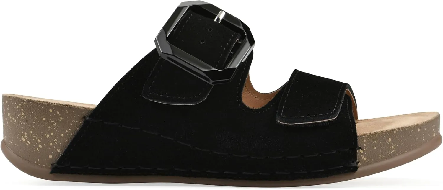WHITE MOUNTAIN Women's Fearful Double-Strap Mini-Wedge Sandal