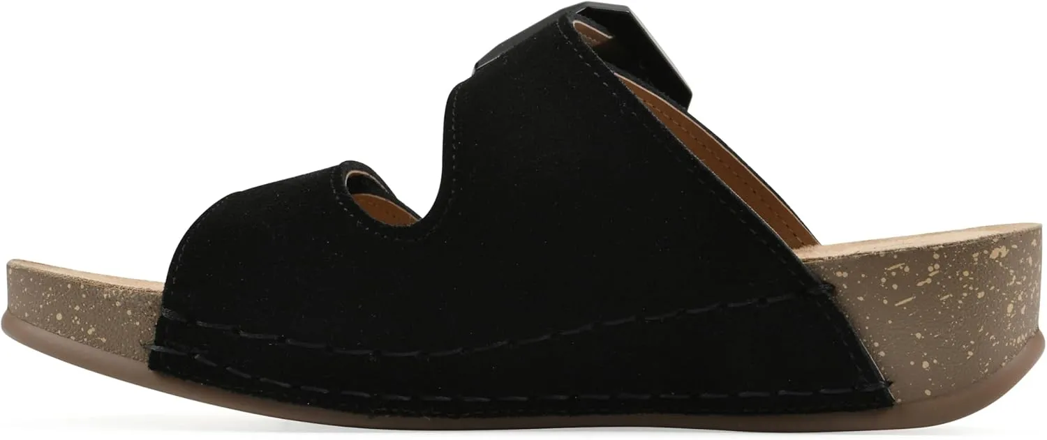 WHITE MOUNTAIN Women's Fearful Double-Strap Mini-Wedge Sandal
