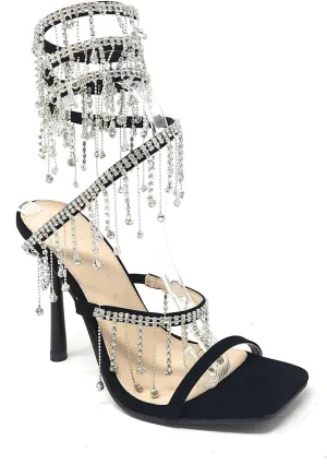 Wild Diva Women's Narala-51 Chandelier Embellished Rhinestone Spiral Coil Wrap Around Stiletto Heels