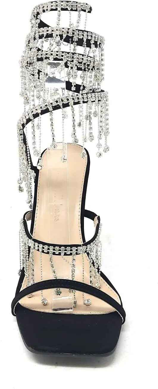 Wild Diva Women's Narala-51 Chandelier Embellished Rhinestone Spiral Coil Wrap Around Stiletto Heels