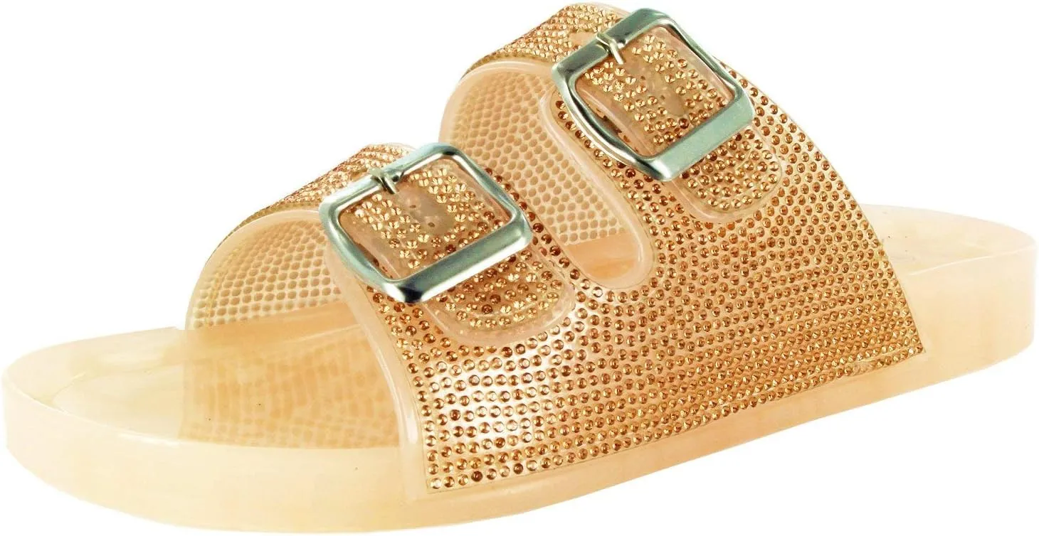 Wild Diva Women's Open Toe Fashion Jelly Glitter Rhinestones Summer Slide Sandals Flip Flops