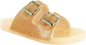Wild Diva Women's Open Toe Fashion Jelly Glitter Rhinestones Summer Slide Sandals Flip Flops