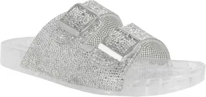 Wild Diva Women's Open Toe Fashion Jelly Glitter Rhinestones Summer Slide Sandals Flip Flops