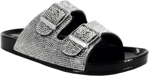 Wild Diva Women's Open Toe Fashion Jelly Glitter Rhinestones Summer Slide Sandals Flip Flops